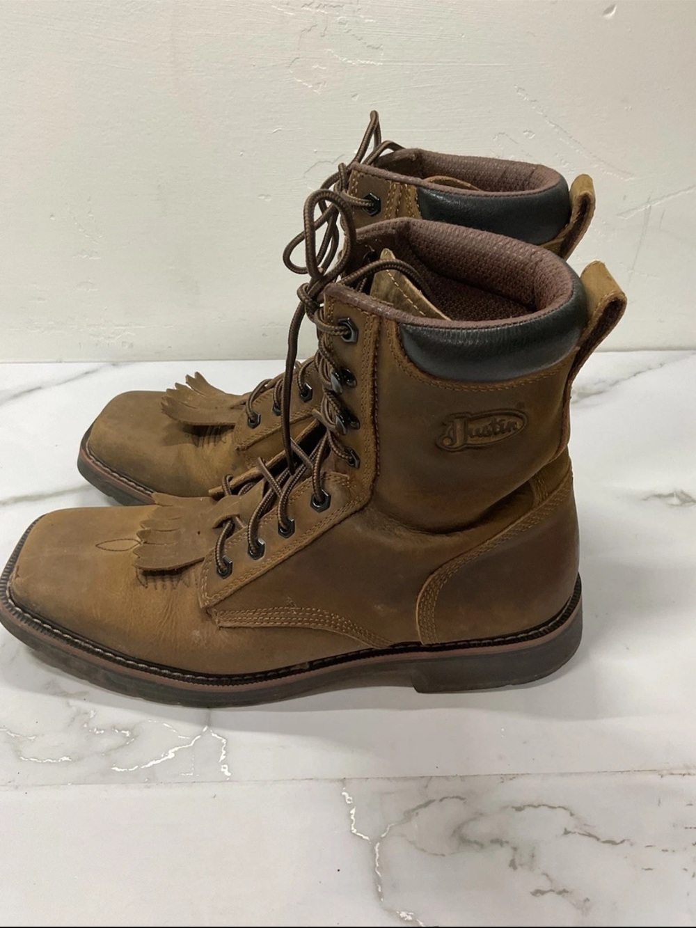 Justin Boots Tan/Brown Lace-Up Work Boots with Padded Collar